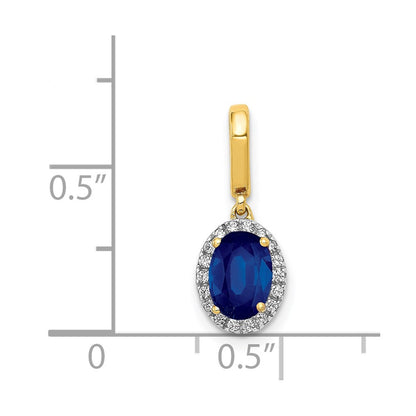14K Yellow Gold Real Diamond and Oval 1.05 Sapphire Halo Pendant