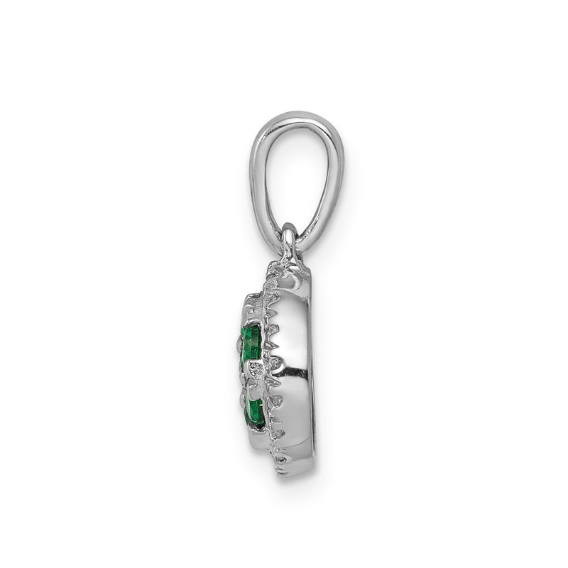 14k White Gold Real Diamond and Emerald Halo Circle Pendant