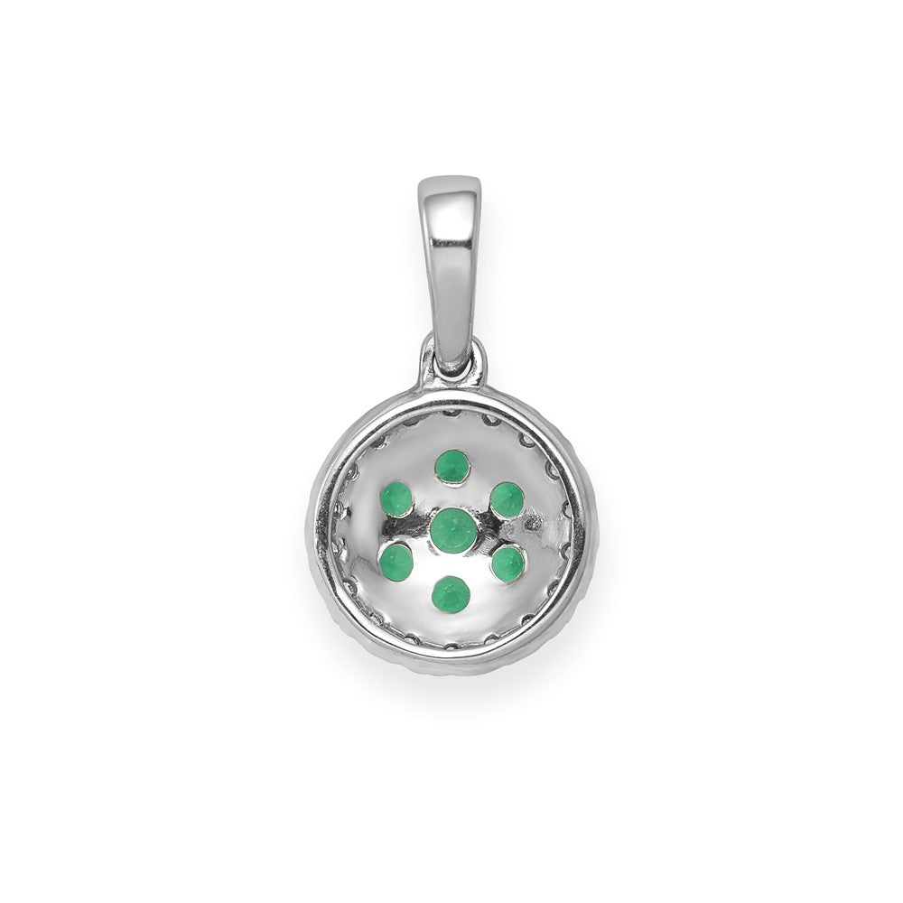 Solid 14k White Gold Simulated CZ and Emerald Halo Circle Pendant