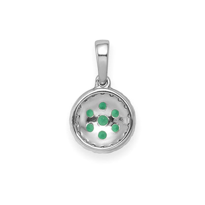 14k White Gold Real Diamond and Emerald Halo Circle Pendant