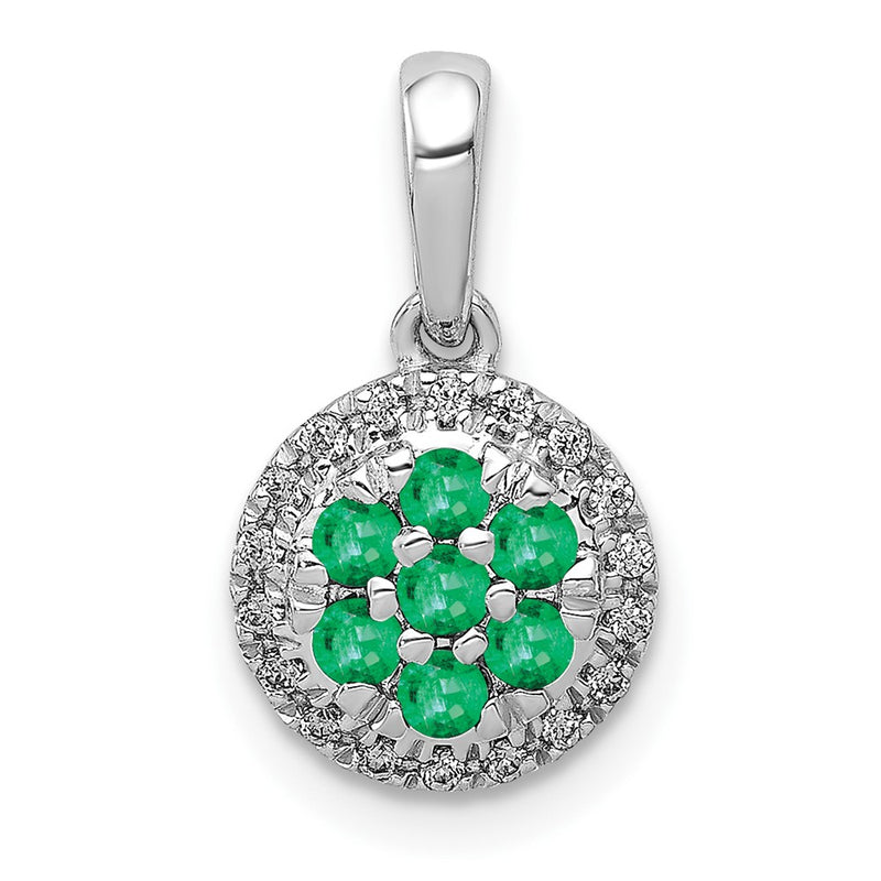 14k White Gold Real Diamond and Emerald Halo Circle Pendant