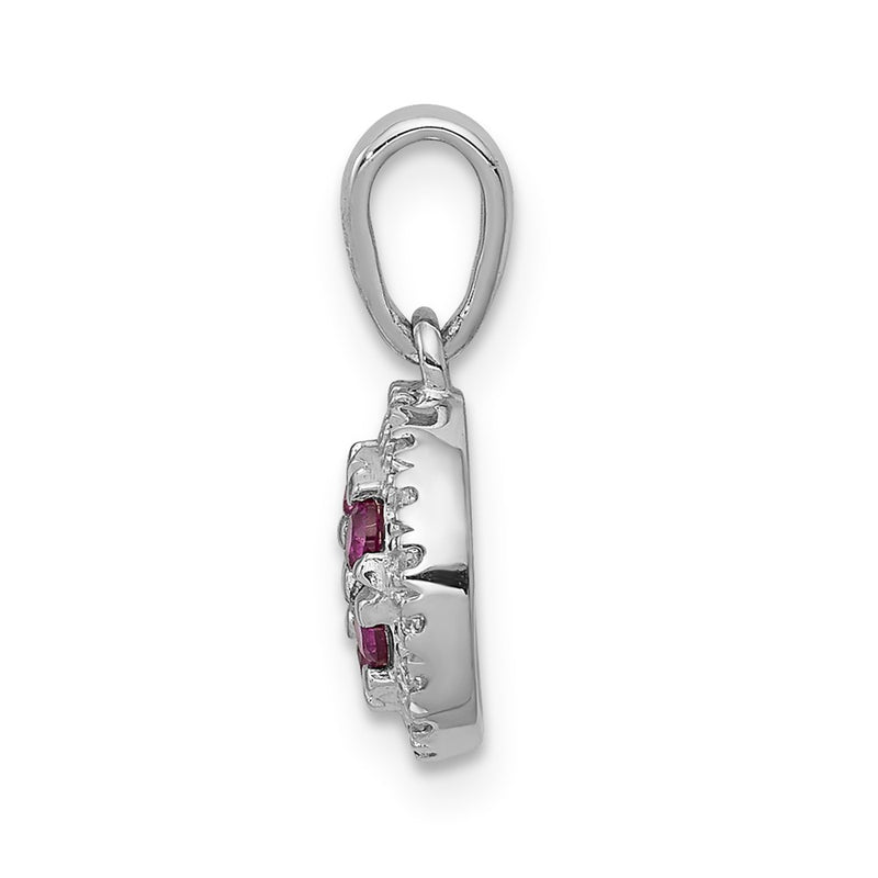14k White Gold Real Diamond and .28 Ruby Circle Pendant