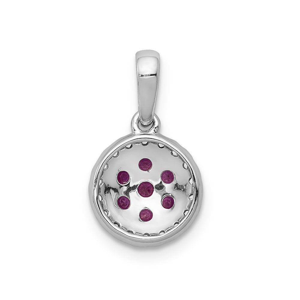 Solid 14k White Gold Simulated CZ and .28 Ruby Circle Pendant