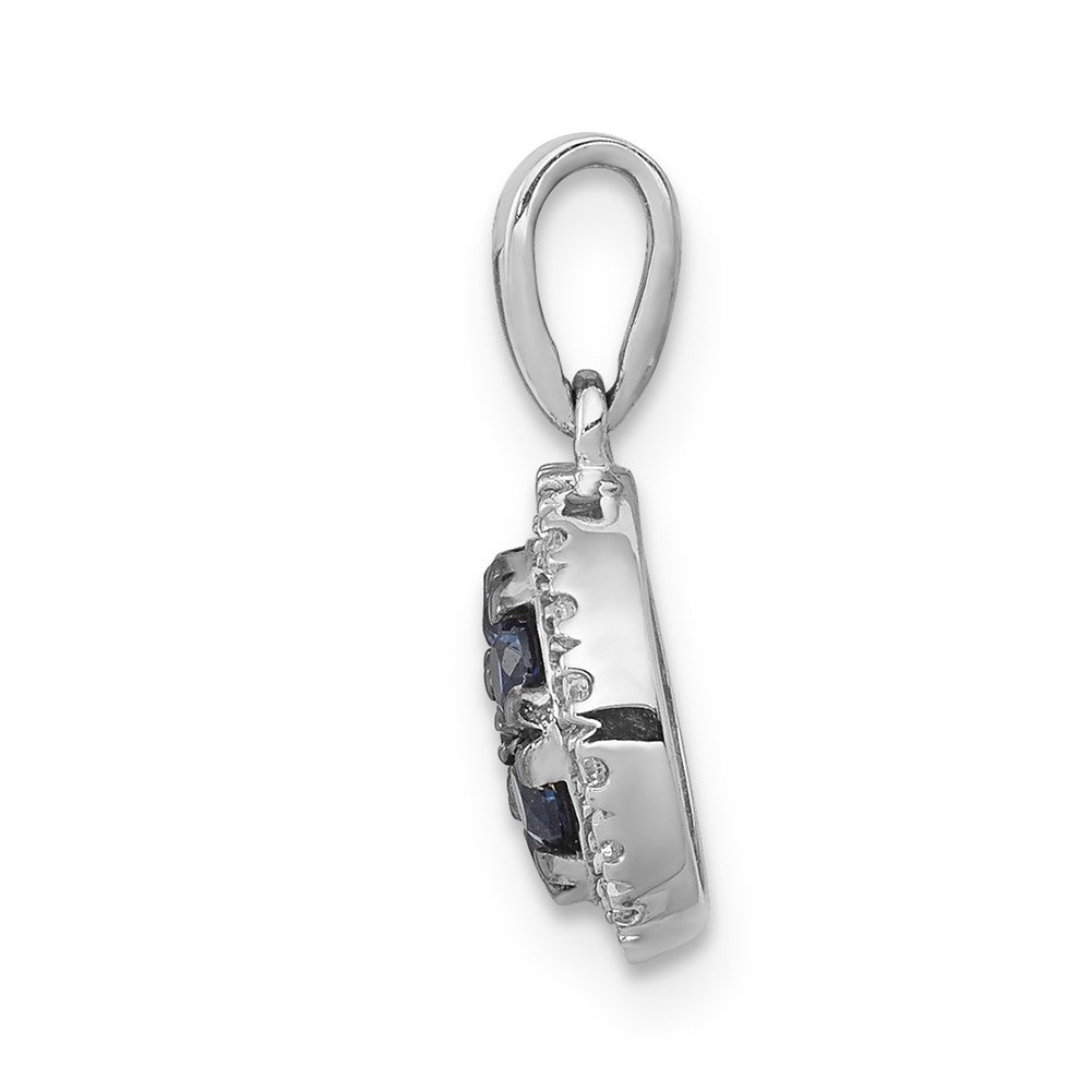 14k White Gold Real Diamond and Sapphire Circle Pendant