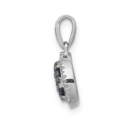 14k White Gold Real Diamond and Sapphire Circle Pendant