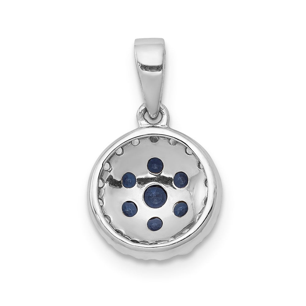 14k White Gold Real Diamond and Sapphire Circle Pendant