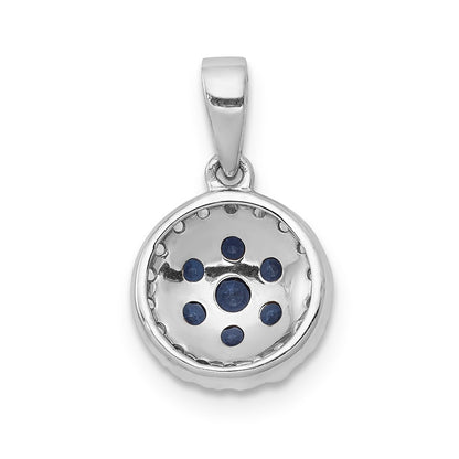 14k White Gold Real Diamond and Sapphire Circle Pendant