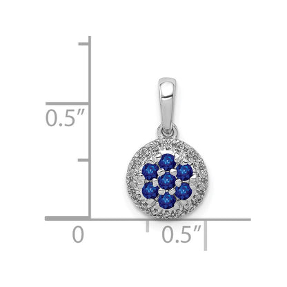 14k White Gold Real Diamond and Sapphire Circle Pendant