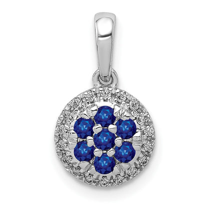 14k White Gold Real Diamond and Sapphire Circle Pendant