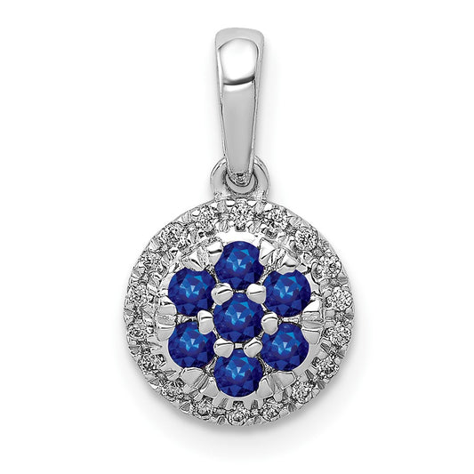 14k White Gold Real Diamond and Sapphire Circle Pendant
