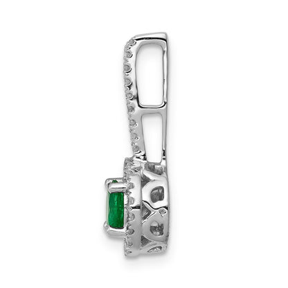 14k White Gold Real Diamond and Emerald Halo Pendant