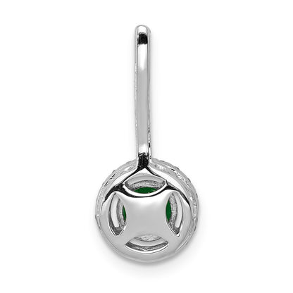 14k White Gold Real Diamond and Emerald Halo Pendant