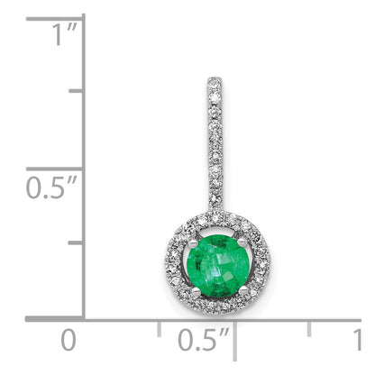 14k White Gold Real Diamond and Emerald Halo Pendant
