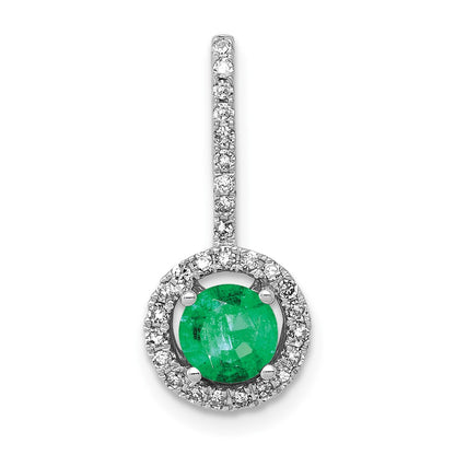 14k White Gold Real Diamond and Emerald Halo Pendant
