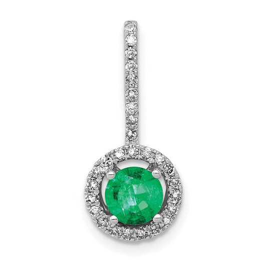 14k White Gold Real Diamond and Emerald Halo Pendant
