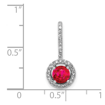 14k White Gold Real Diamond and .69 Ruby Halo Pendant