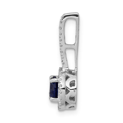 14k White Gold Halo Real Diamond and .60 Sapphire Pendant