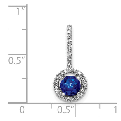 14k White Gold Halo Real Diamond and .60 Sapphire Pendant