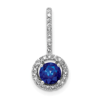14k White Gold Halo Real Diamond and .60 Sapphire Pendant