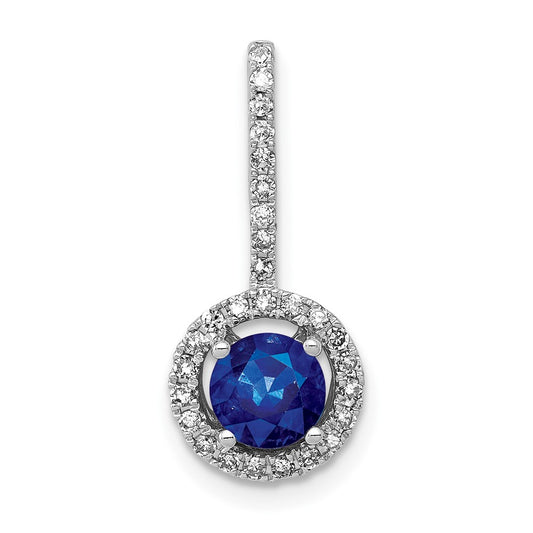 14k White Gold Halo Real Diamond and .60 Sapphire Pendant