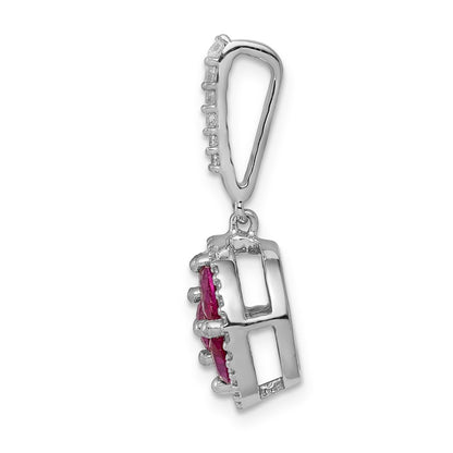 14k White Gold Real Diamond & 1.02 Ruby Circle Halo Pendant