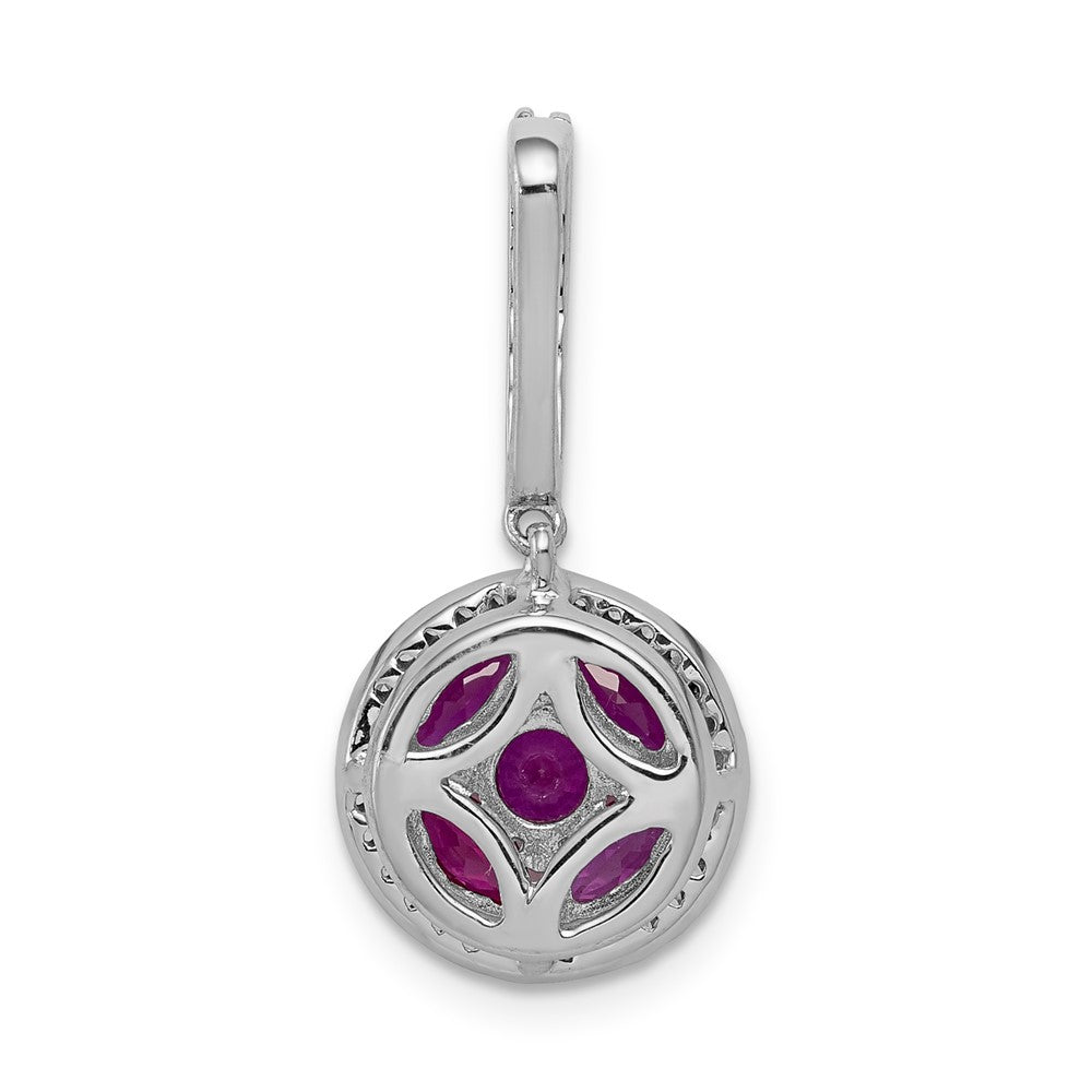 14k White Gold Real Diamond & 1.02 Ruby Circle Halo Pendant