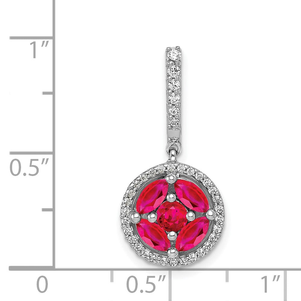 14k White Gold Real Diamond & 1.02 Ruby Circle Halo Pendant
