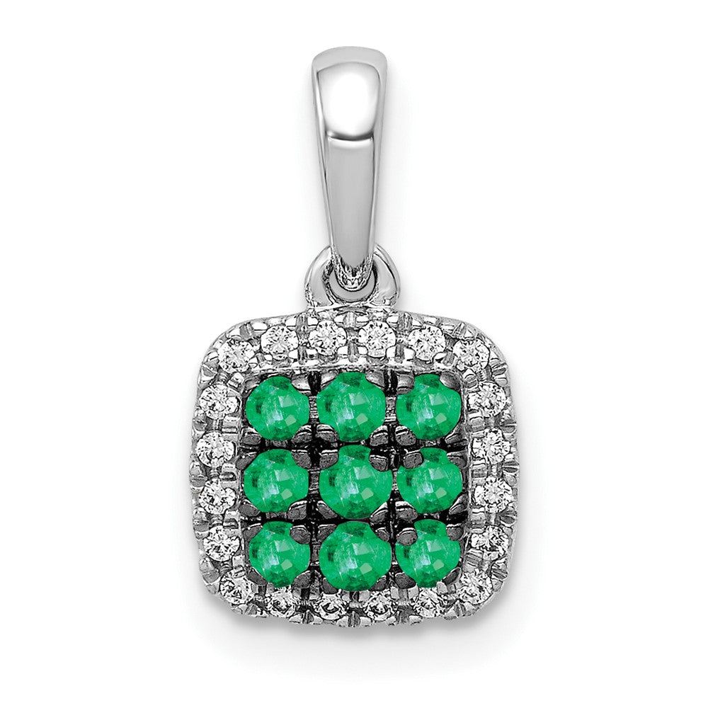 14k White Gold Real Diamond and .19 Emerald Square Halo Pendant