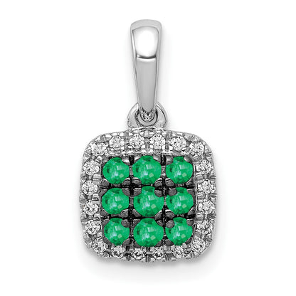 14k White Gold Real Diamond and .19 Emerald Square Halo Pendant
