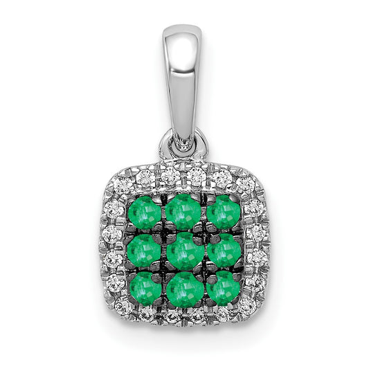 14k White Gold Real Diamond and .19 Emerald Square Halo Pendant