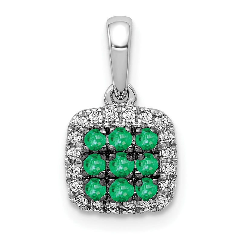 14k White Gold Real Diamond and .19 Emerald Square Halo Pendant