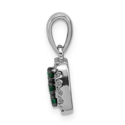 14k White Gold Real Diamond and .19 Emerald Square Halo Pendant