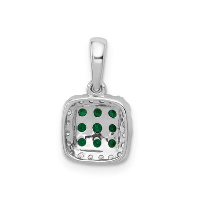 14k White Gold Real Diamond and .19 Emerald Square Halo Pendant