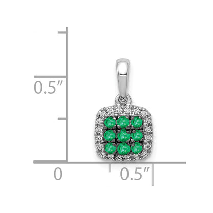 14k White Gold Real Diamond and .19 Emerald Square Halo Pendant