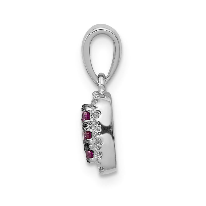 14k White Gold Real Diamond and .23 Ruby Square Halo Pendant