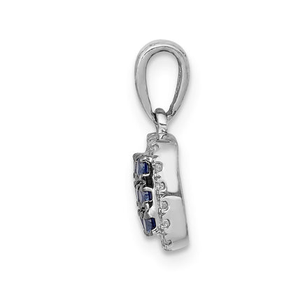14k White Gold Real Diamond and Sapphire Square Halo Pendant