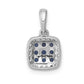 Solid 14k White Gold Simulated CZ and Sapphire Square Halo Pendant