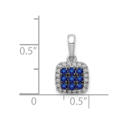 14k White Gold Real Diamond and Sapphire Square Halo Pendant