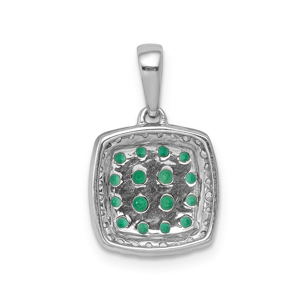 14k White Gold Real Diamond and .50 Emerald Square Halo Pendant