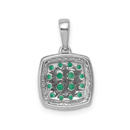 14k White Gold Real Diamond and .50 Emerald Square Halo Pendant