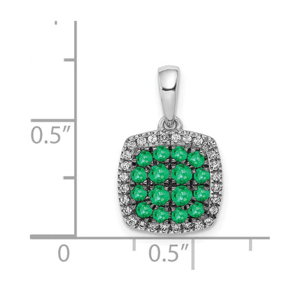 14k White Gold Real Diamond and .50 Emerald Square Halo Pendant