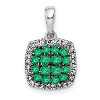14k White Gold Real Diamond and .50 Emerald Square Halo Pendant