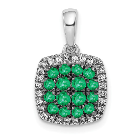 14k White Gold Real Diamond and .50 Emerald Square Halo Pendant
