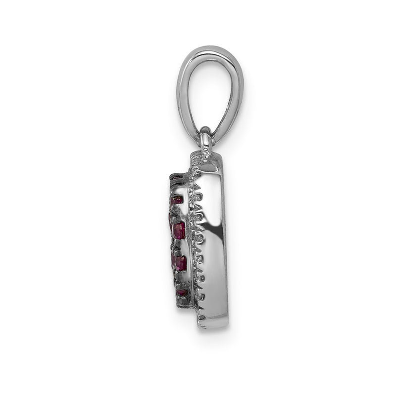 14k White Gold Real Diamond and Ruby Square Halo Pendant