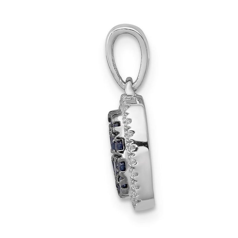 14k White Gold Real Diamond and Sapphire Square Halo Pendant
