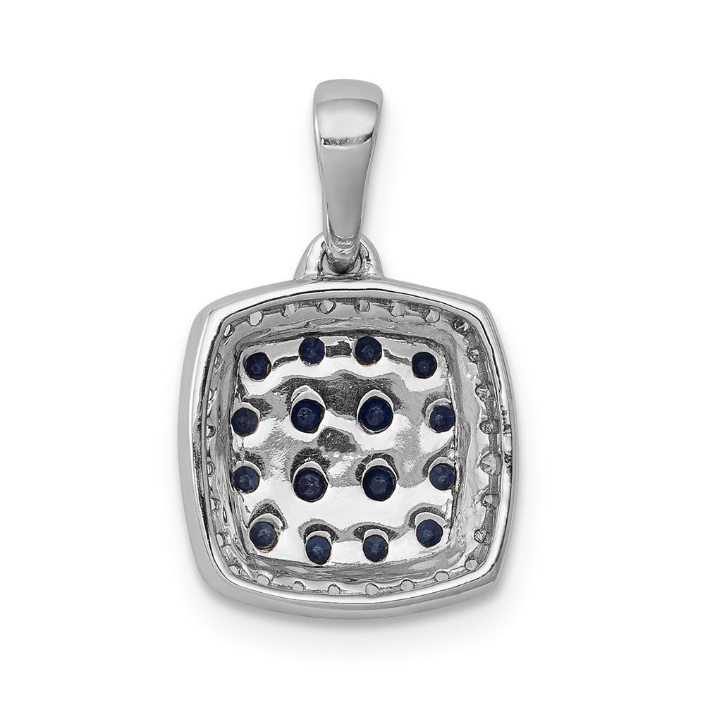 Solid 14k White Gold Simulated CZ and Sapphire Square Halo Pendant