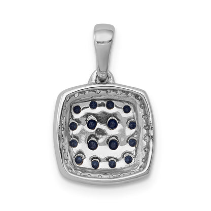 14k White Gold Real Diamond and Sapphire Square Halo Pendant