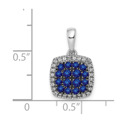 14k White Gold Real Diamond and Sapphire Square Halo Pendant