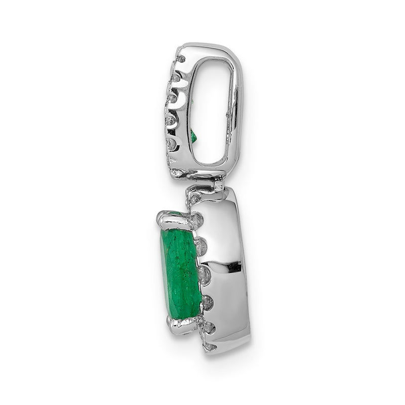 14k White Gold Halo Real Diamond and Oval Emerald Halo Pendant
