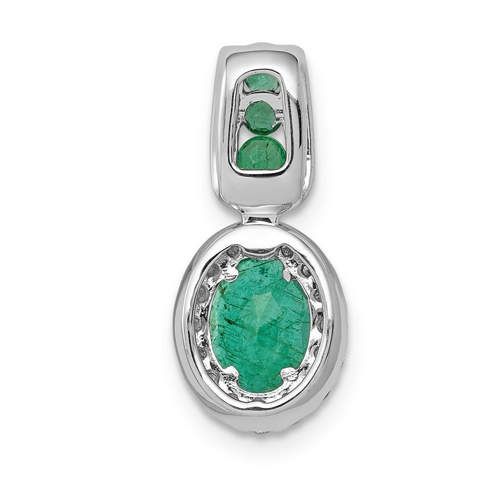 14k White Gold Halo Real Diamond and Oval Emerald Halo Pendant
